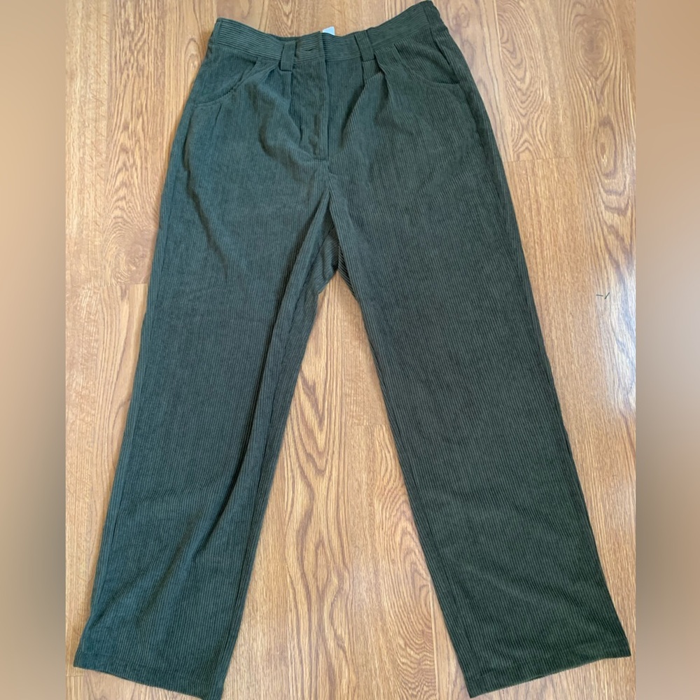 Dark green corduroy pants.